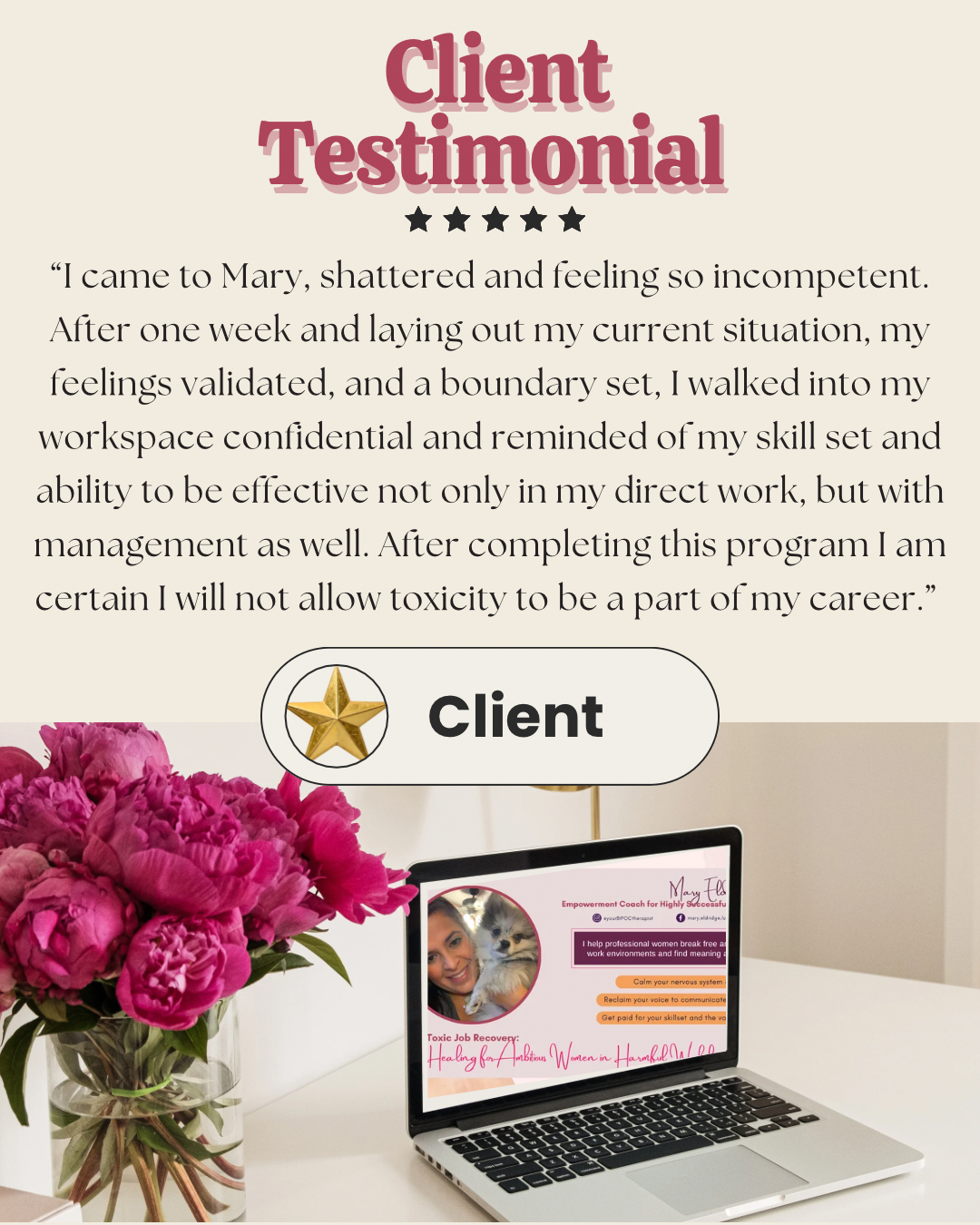 Client testimonial: after one week of coaching, a boundary set and feelings validated, she refuses to let toxicity be part of her career
