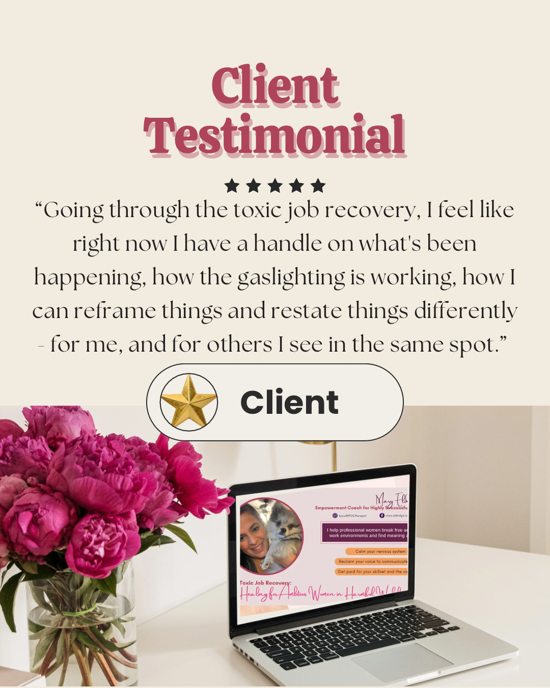 Client testimonial: understanding how workplace gaslighting works and how to reframe it, from the Toxic Job Recovery program