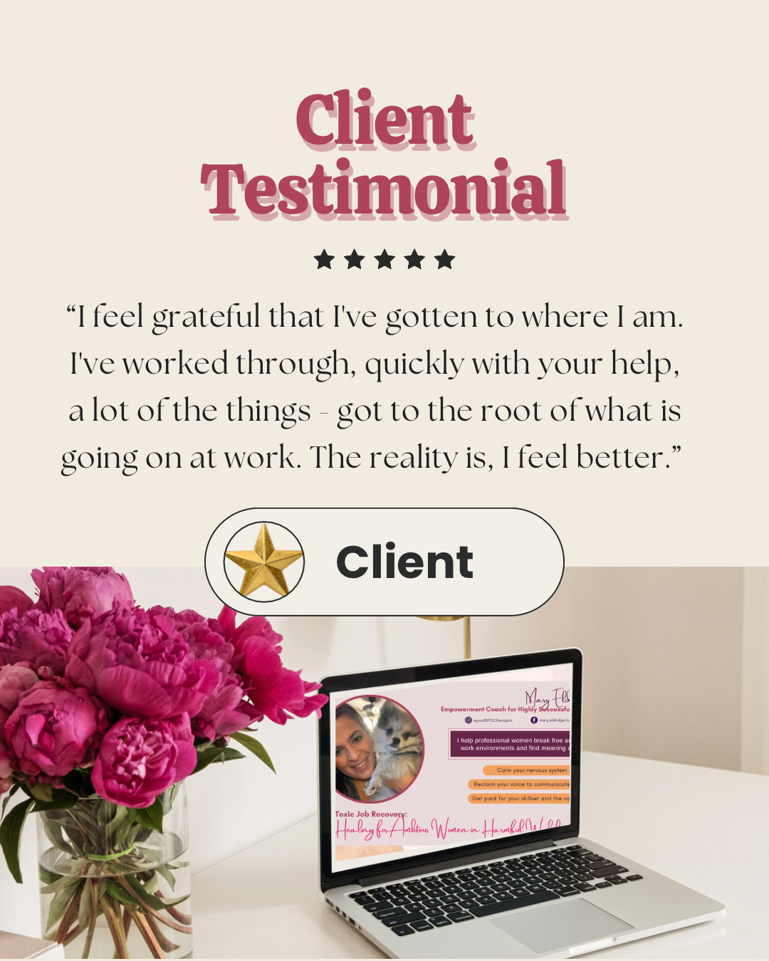 Client testimonial: getting to the root of what is going on at work and feeling better