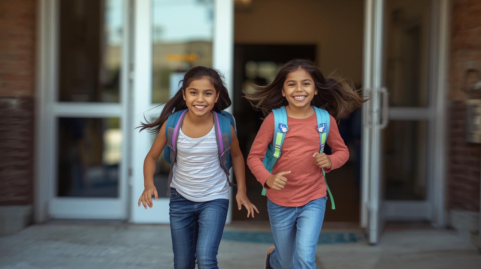 Kids getting out of school. 