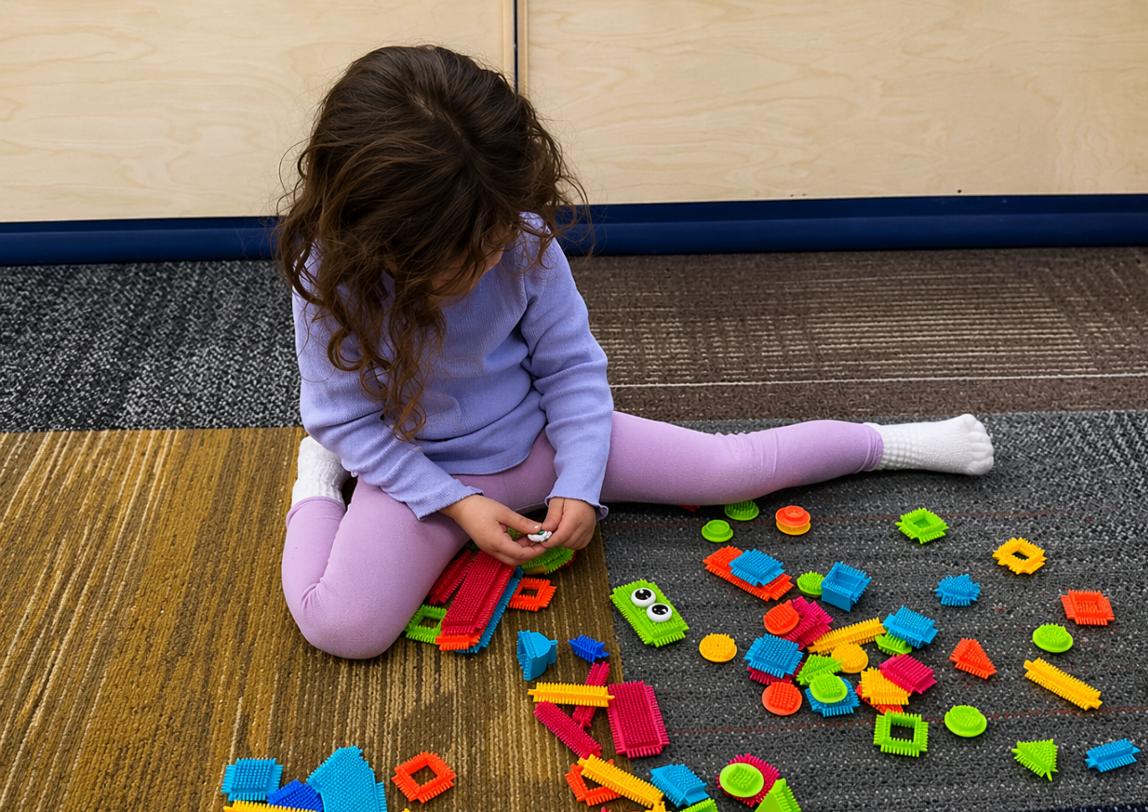 Child playing with colorful toy pieces