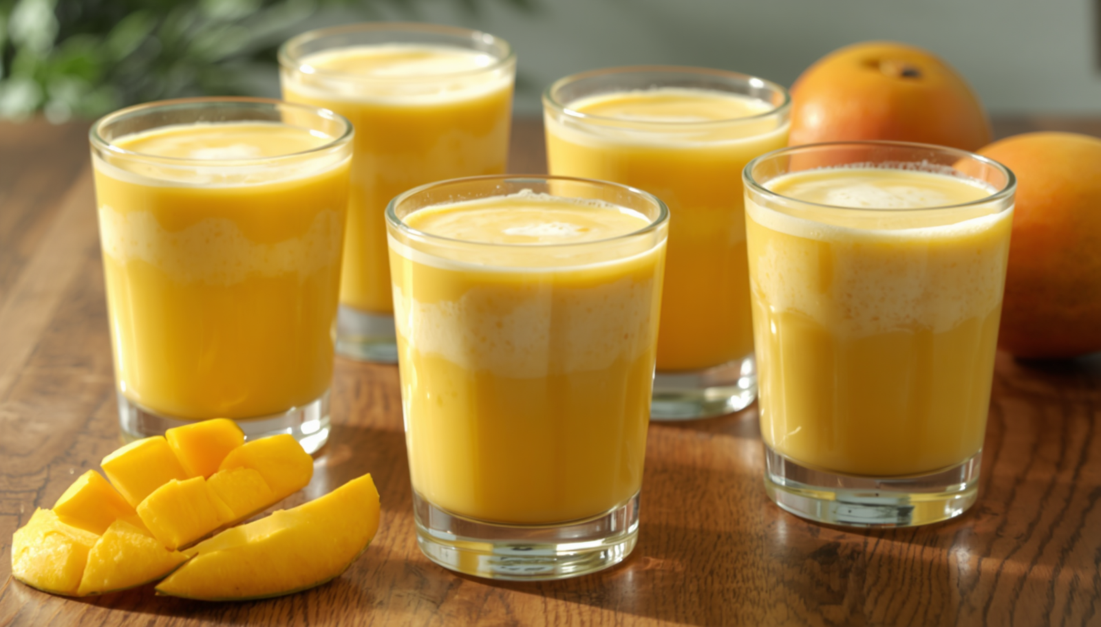 Glasses of mango lassi.
