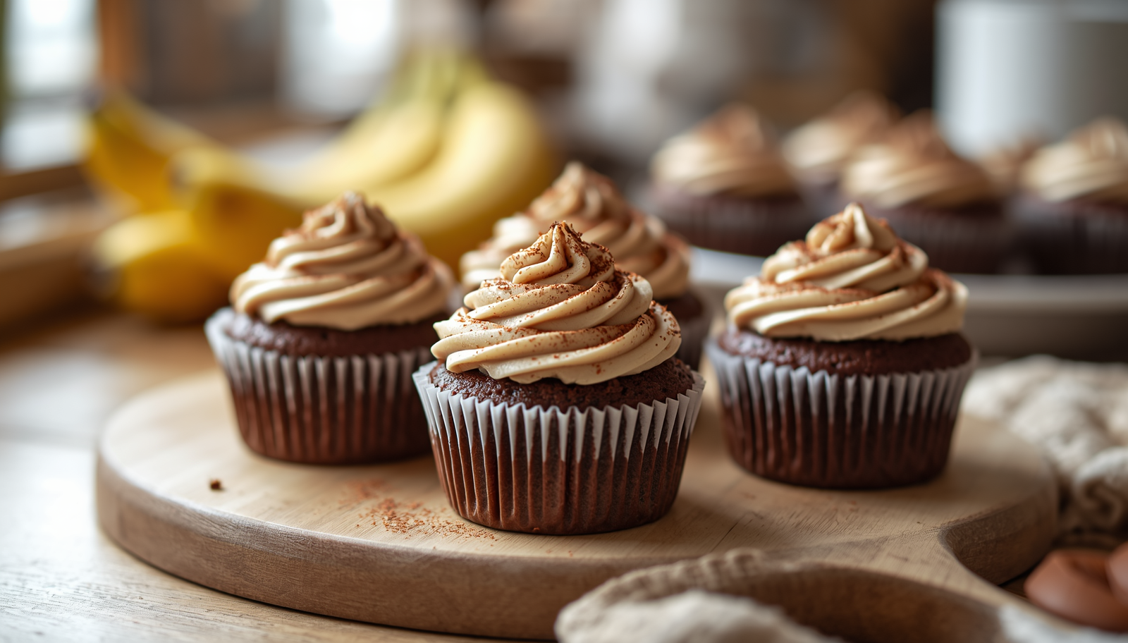 Homemade cocoa banana cupcakes.