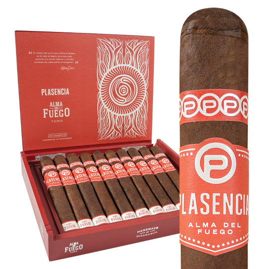 Plasencia Alma del Fuego premium cigar band with red P monogram and foiled embossed finish Plasencia Alma del Fuego premium cigar band with red P monogram and foiled embossed finish