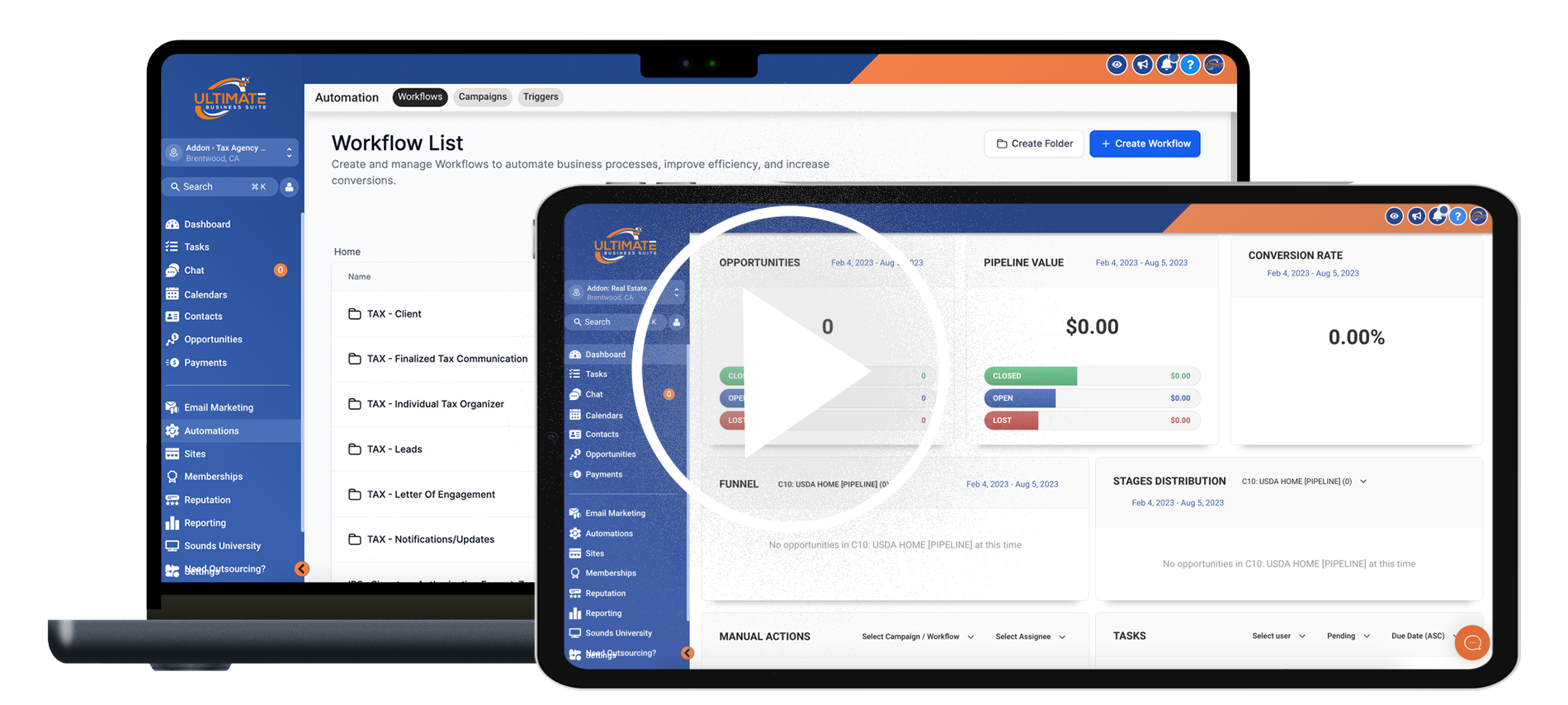 Ultimate Business Suite dashboard on laptop and tablet