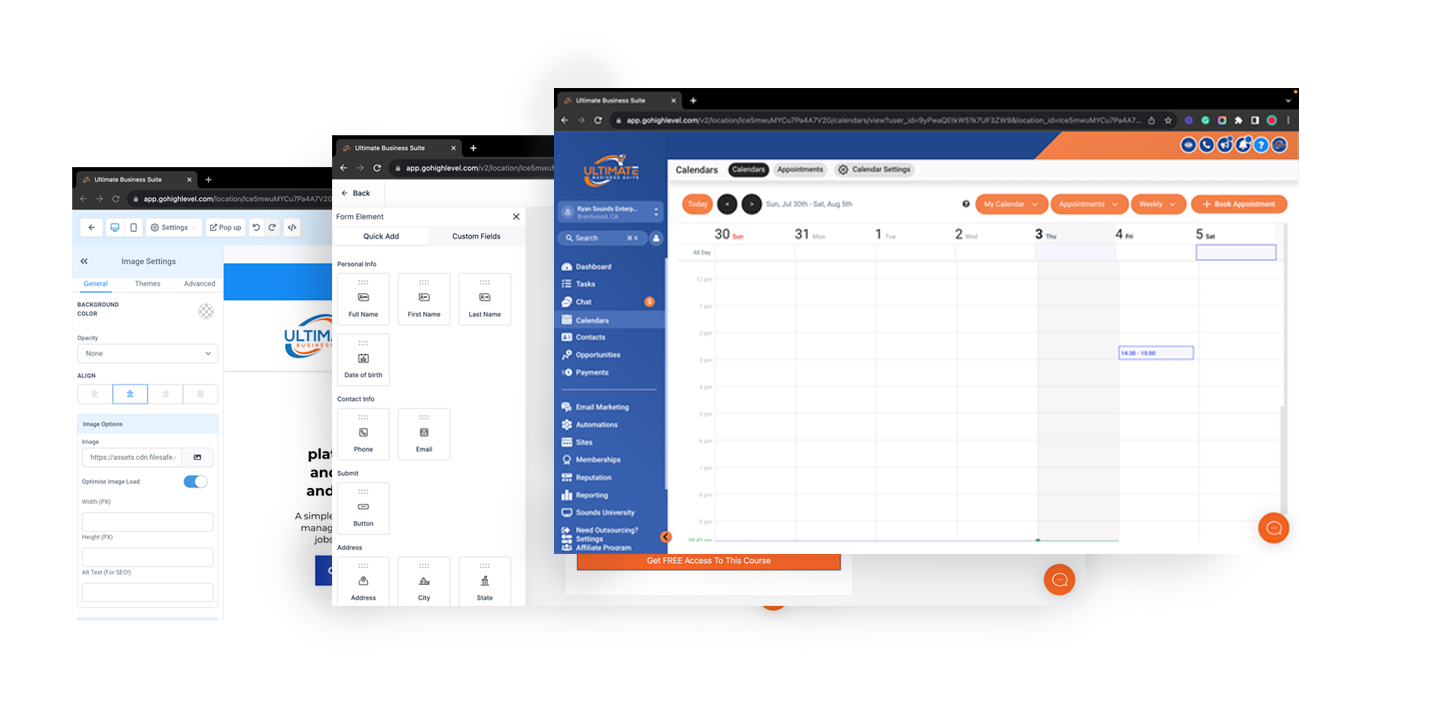 Ultimate Business Suite dashboard screens