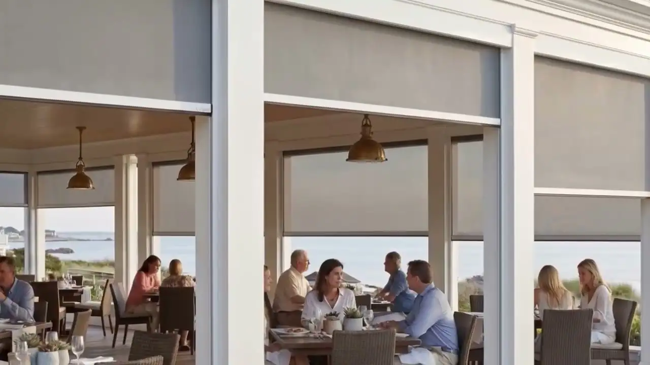 Restaurant patio with screens lowered