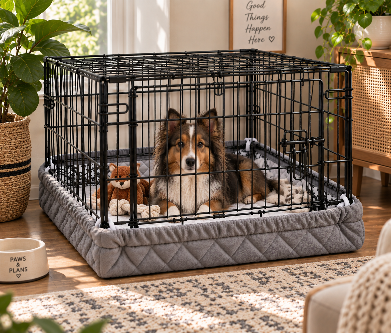 A warm, homey room with a crate made tidy by Crate Wrap