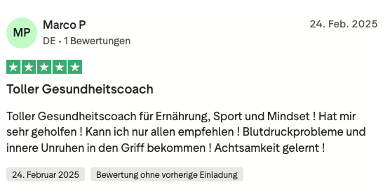 Trustpilot-Bewertung von Marco P.: Toller Gesundheitscoach