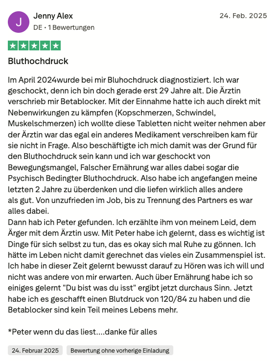 Trustpilot-Bewertung von Jenny Alex: Bluthochdruck