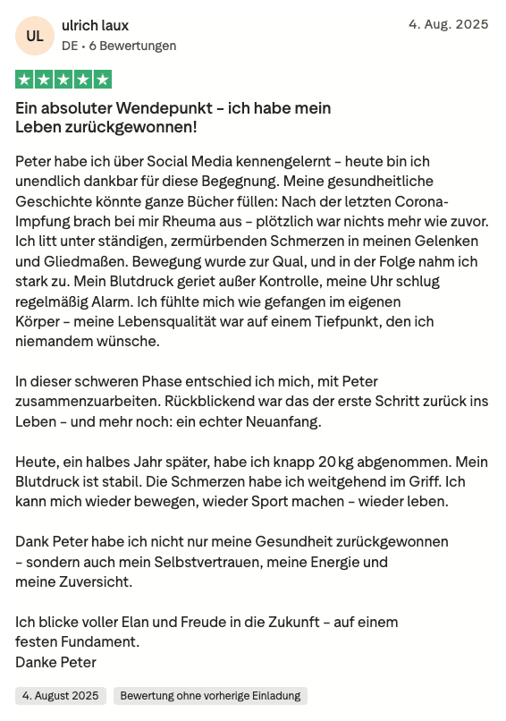 Trustpilot-Bewertung von Ulrich Laux: Ein absoluter Wendepunkt