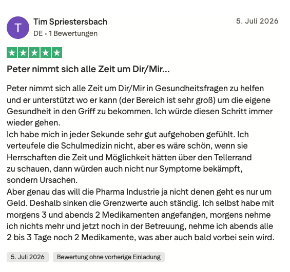 Trustpilot-Bewertung von Tim Spriestersbach: Peter nimmt sich alle Zeit