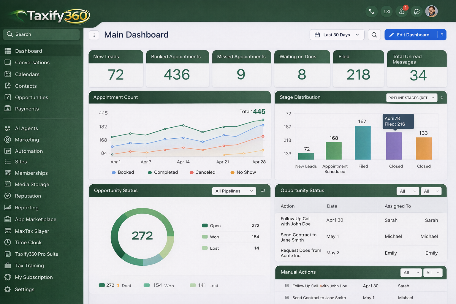 Taxify360 Main Dashboard