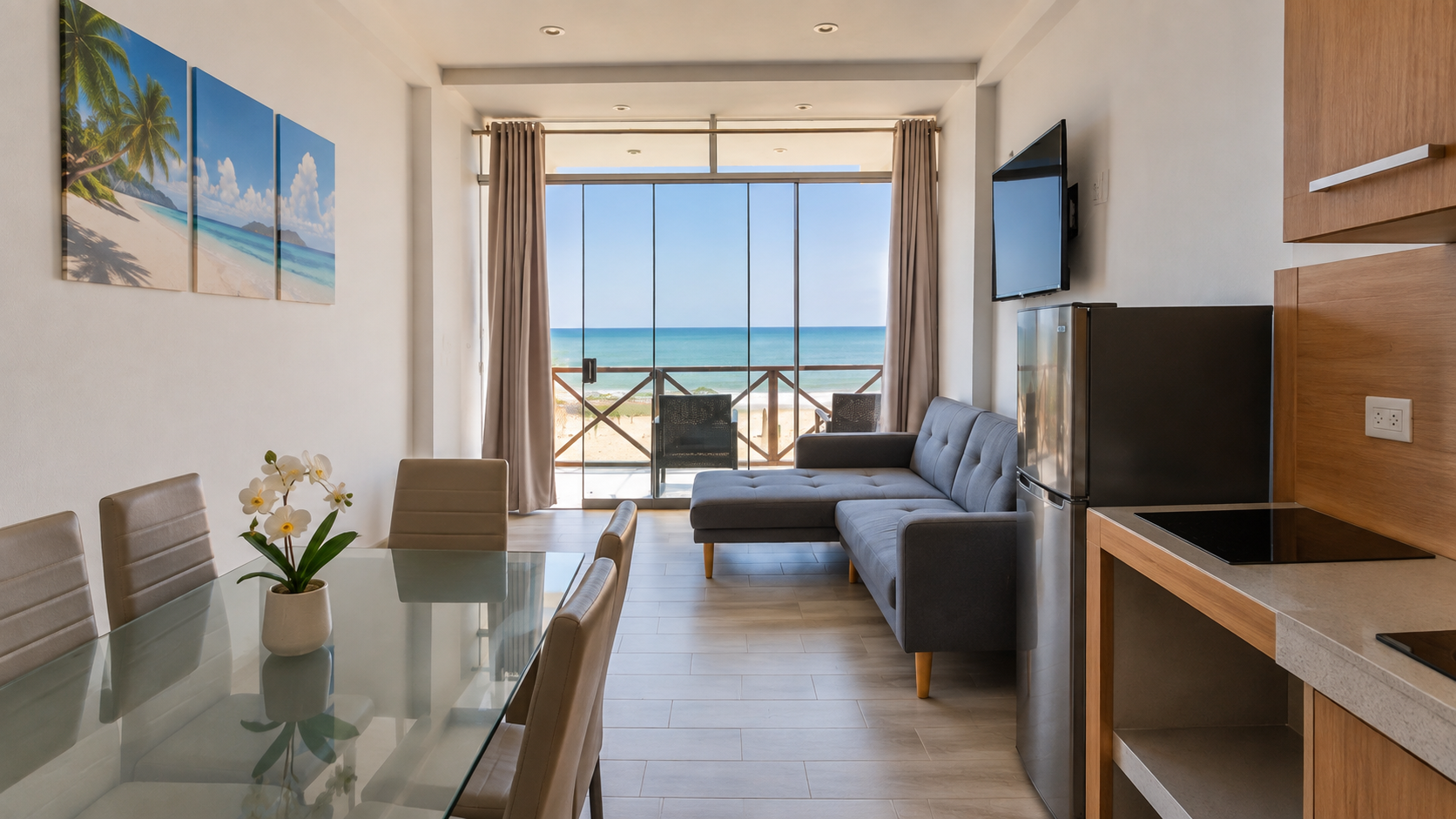 Sala con vista al mar del Bungalow con Balcón, Zorritos
