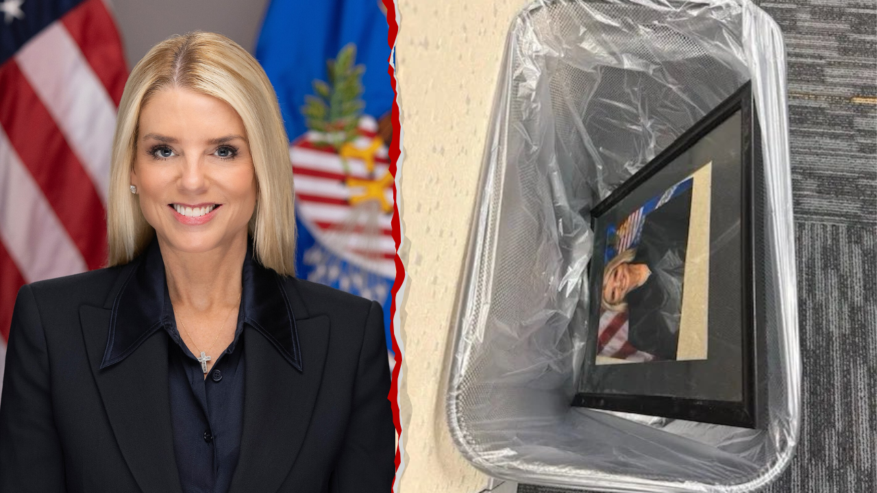 Official Portraits of Former Attorney General Pam Bondi Discovered in DOJ Trash Can
