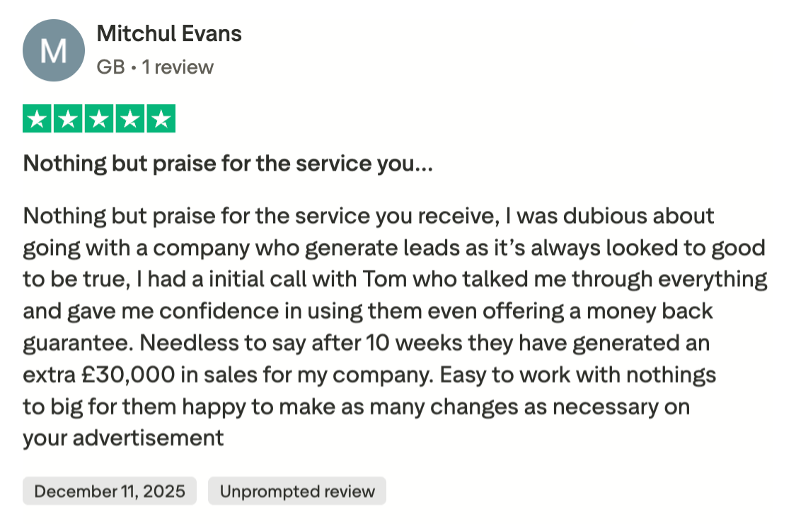 Five-star Trustpilot review from Mitchul Evans of Superior Garage Roofs and Doors