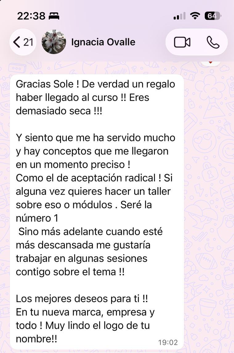 Mensaje de WhatsApp de Ignacia Ovalle, alumna