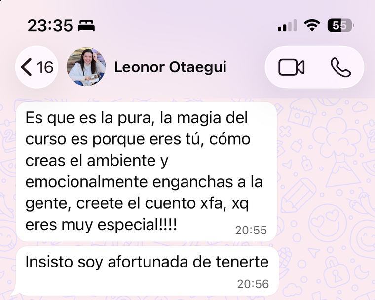 Mensaje de WhatsApp de Leonor Otaegui, alumna