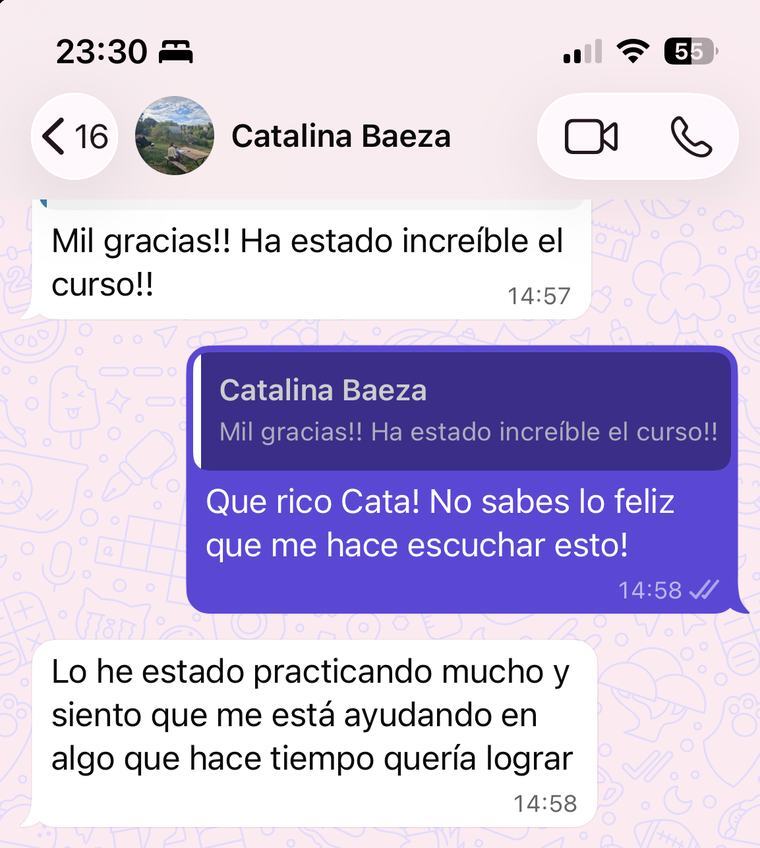 Mensaje de WhatsApp de Catalina Baeza, alumna