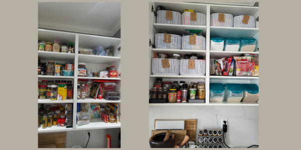 Before and After of spice cabinet