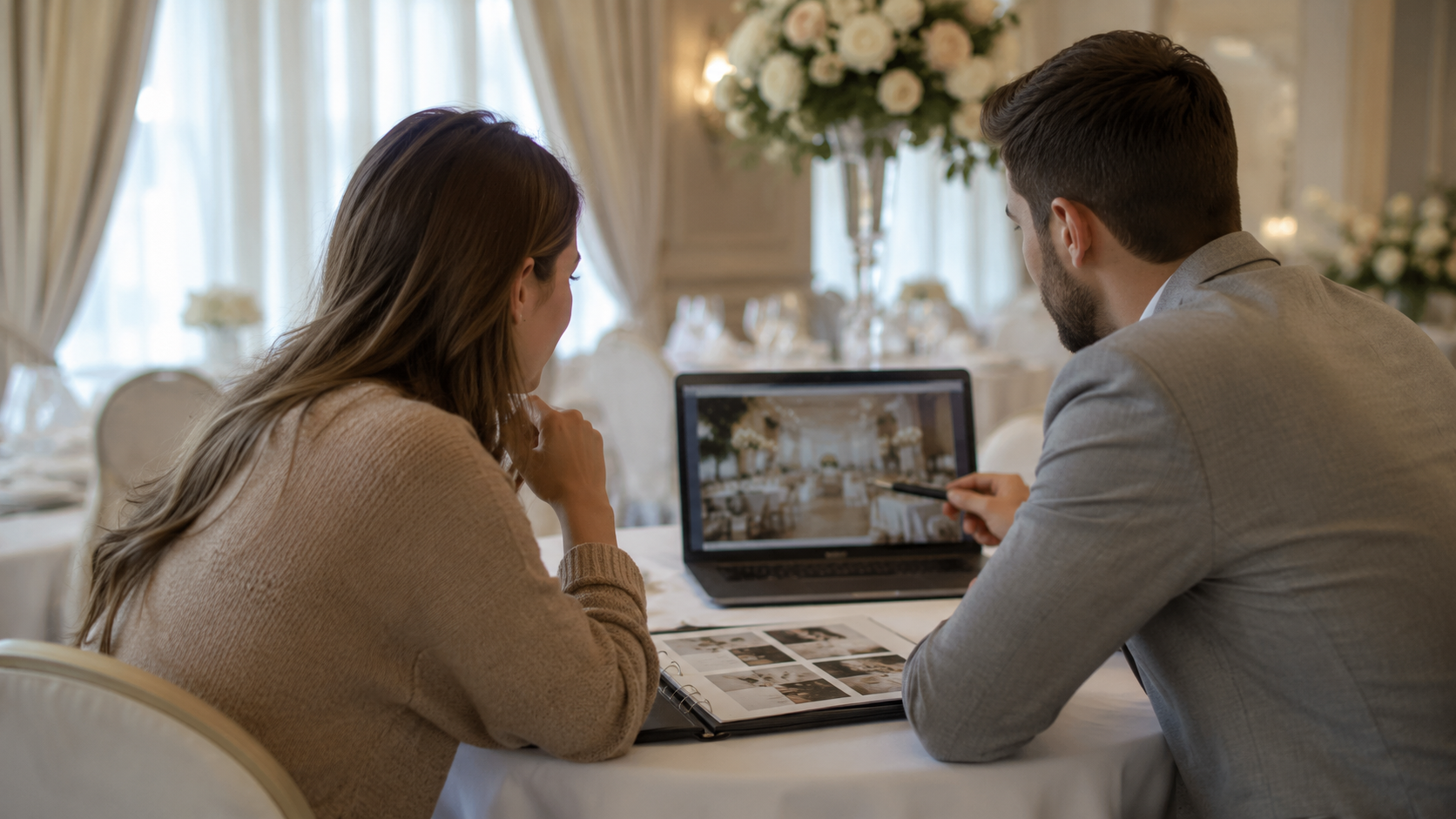 Cuplu la întâlnire de negociere cu furnizorul de nuntă - oferte furnizori nuntă