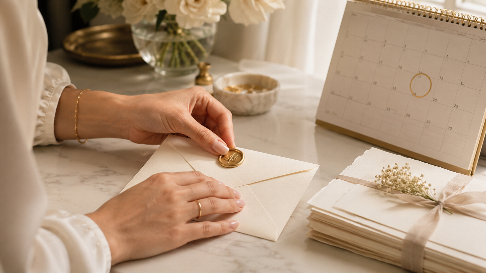 Pregătirea invitațiilor de nuntă lângă calendar - când se trimit invitațiile
