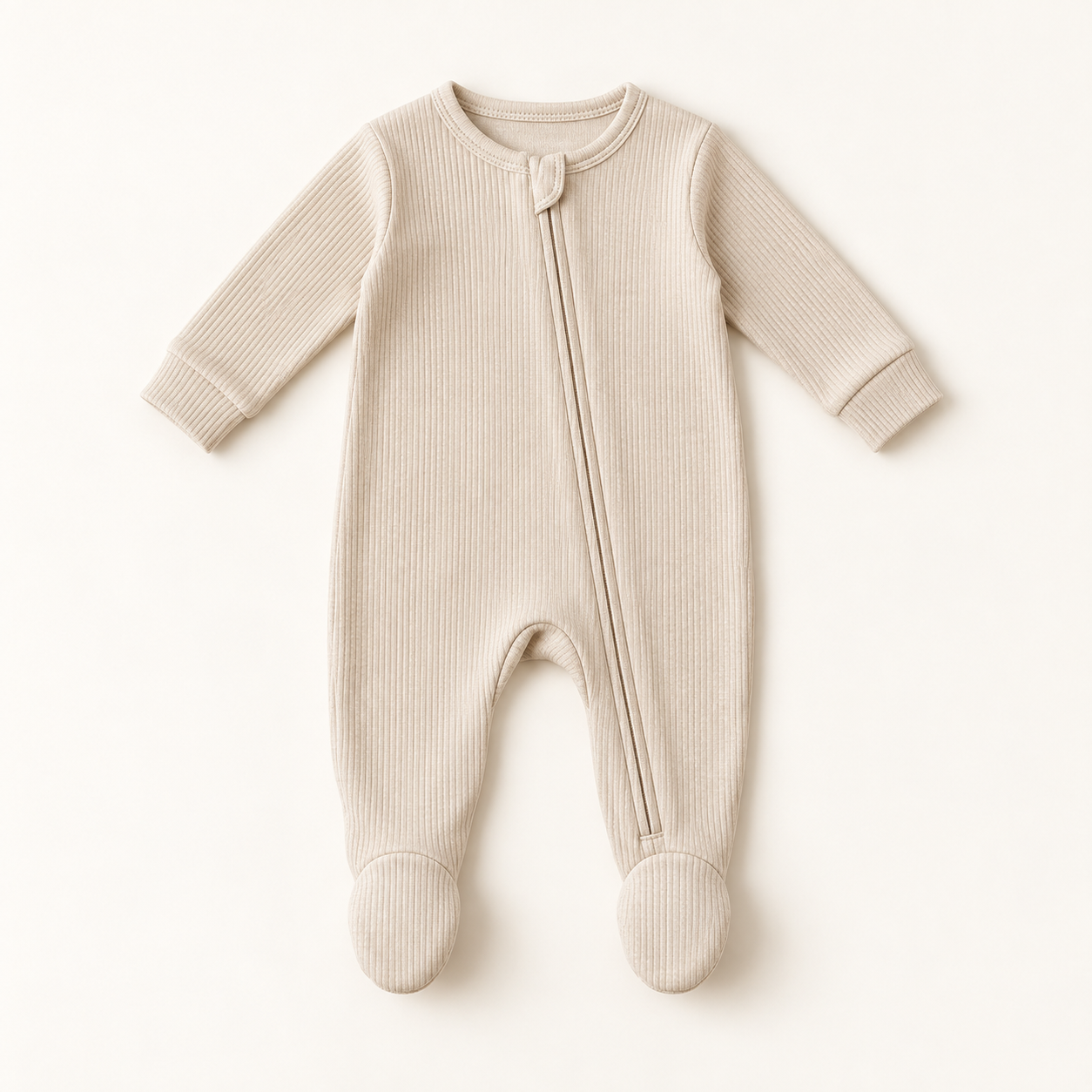 TEST – Oatmeal Ribbed Baby Sleepsuit
