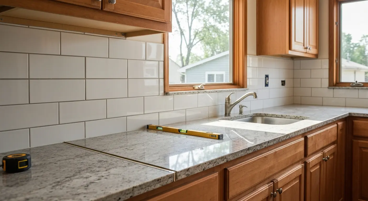 Kitchen remodel with new backsplash and countertops