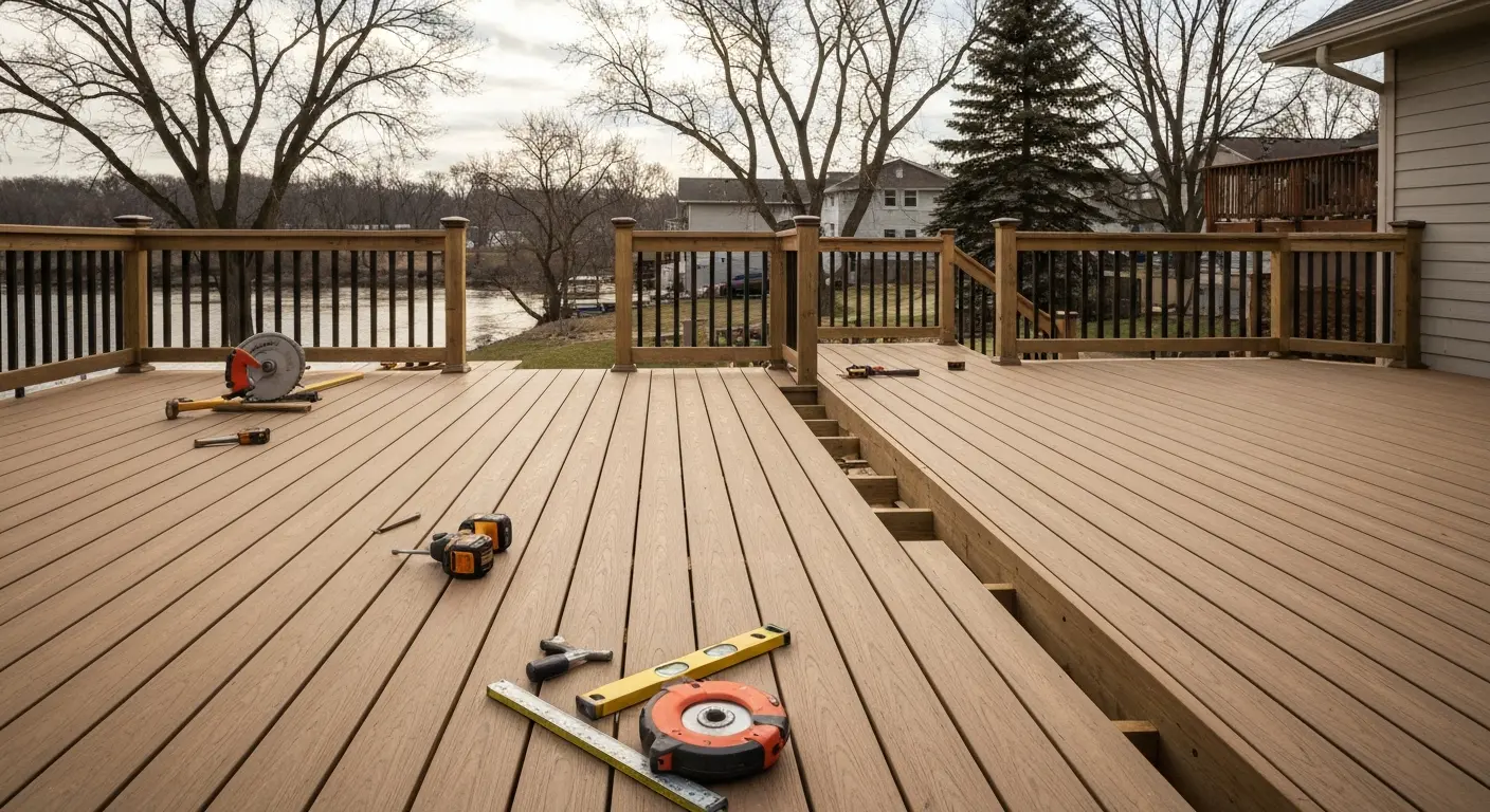 Deck construction with river views