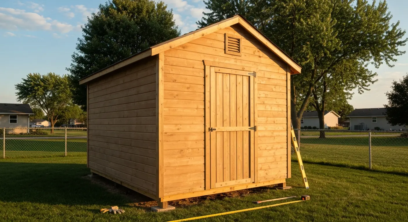 A newly constructed backyard shed