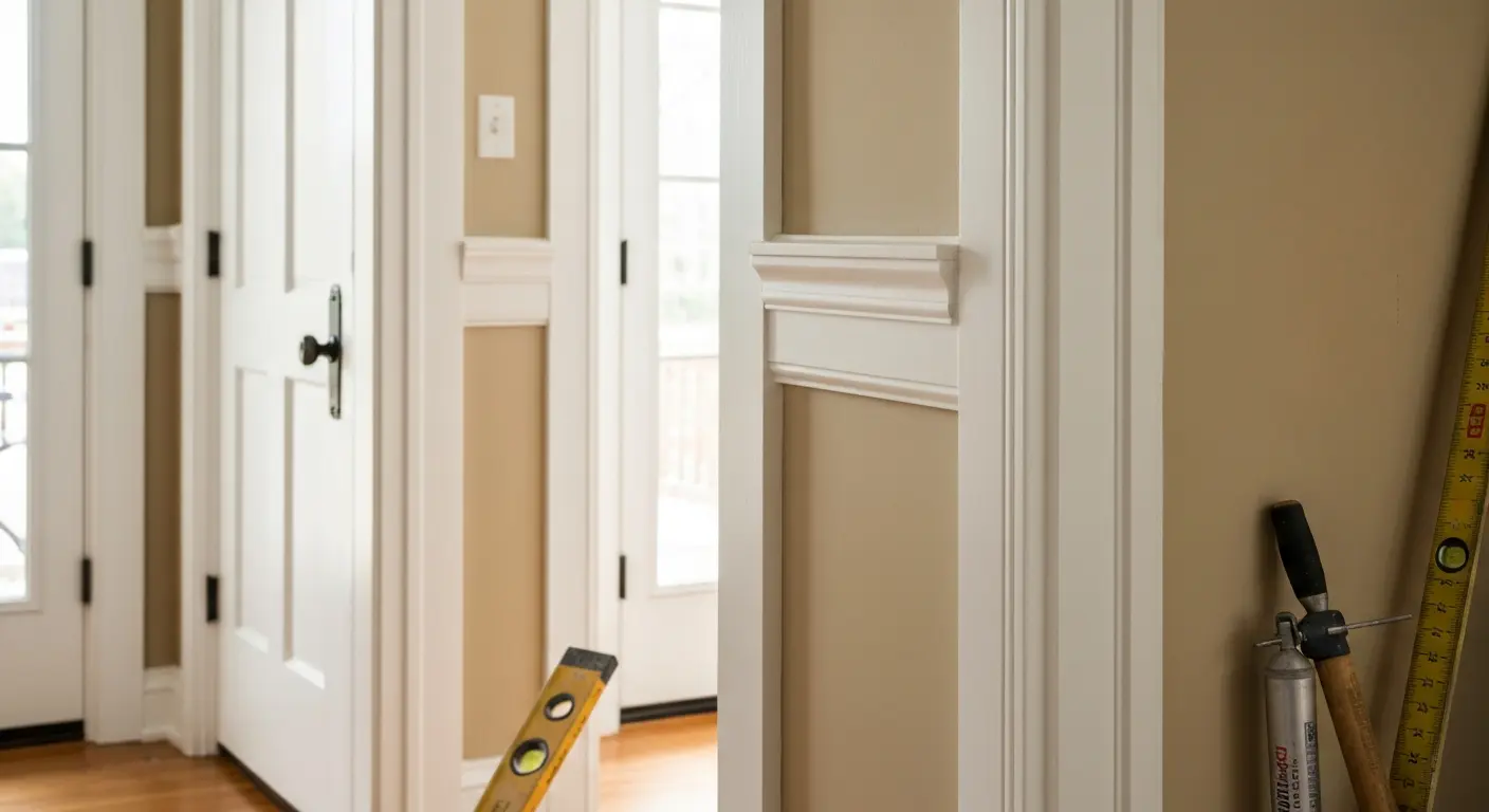 Finish trim work in a residential hallway