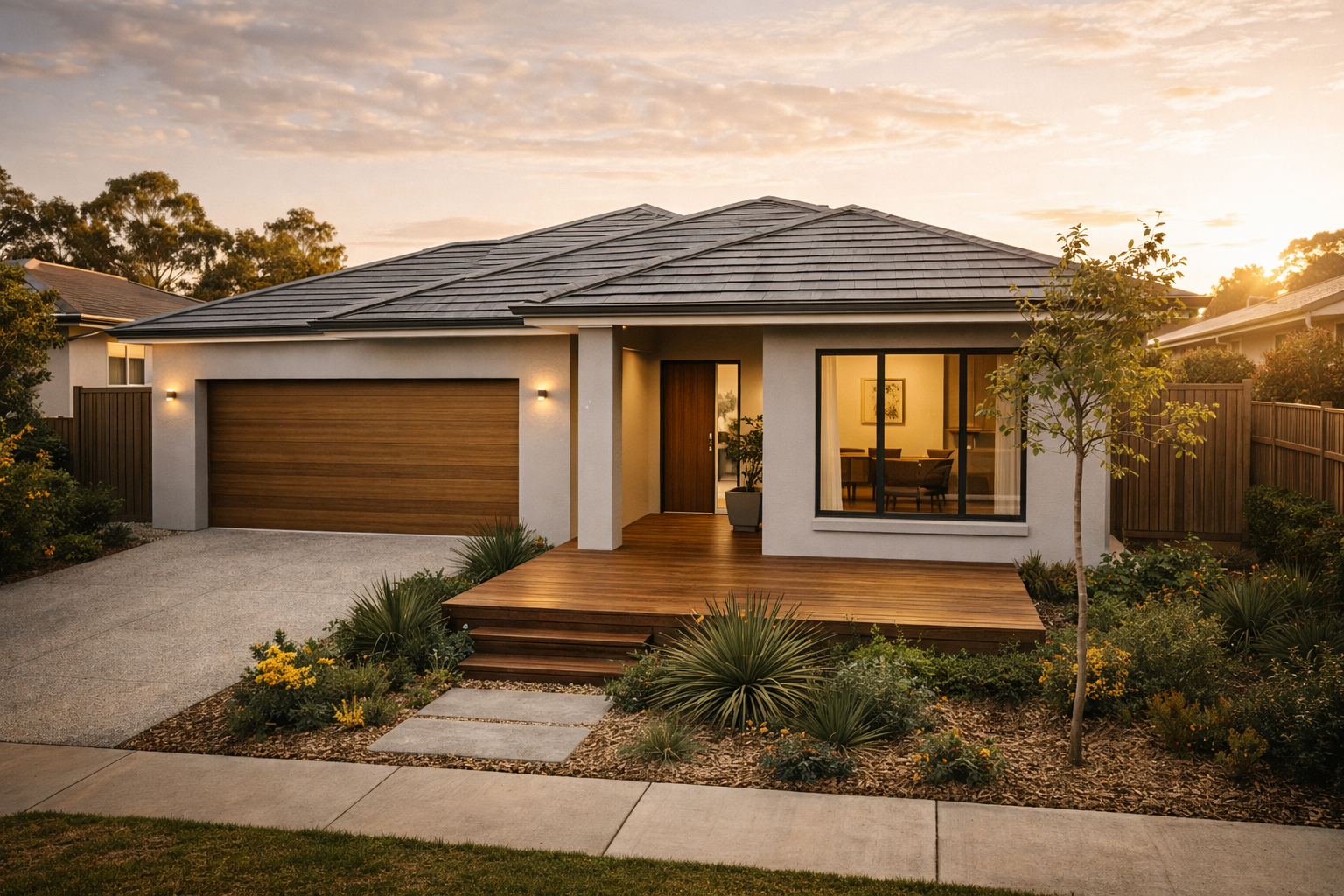Modern Australian home at golden hour