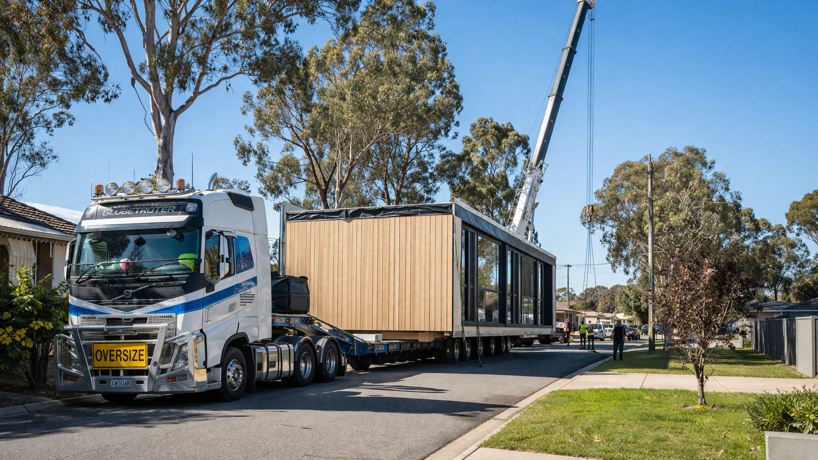 Oversized load in suburban neighborhood