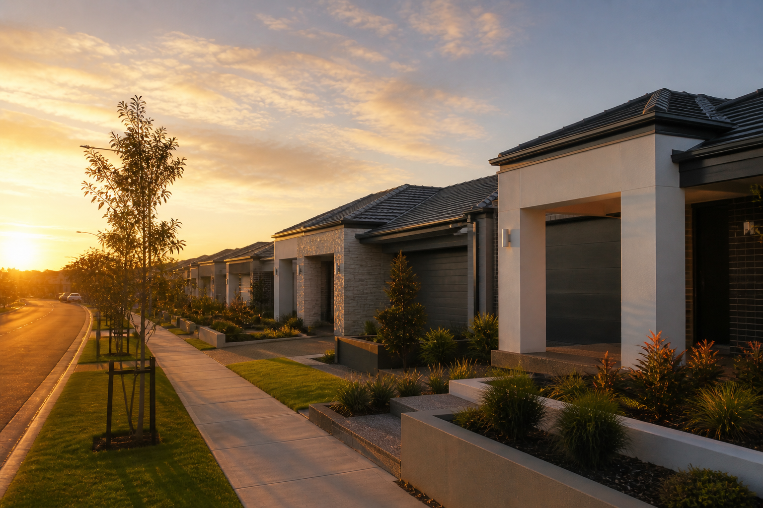 Golden hour in suburban tranquility