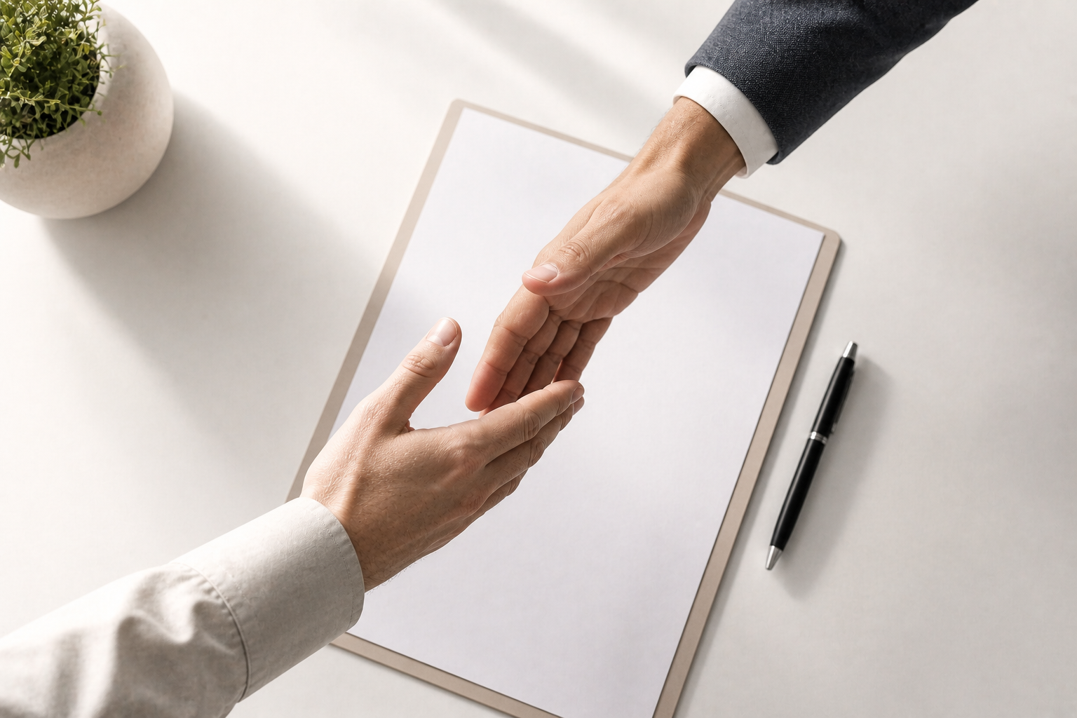 Handshake over clean workspace Handshake over clean workspace