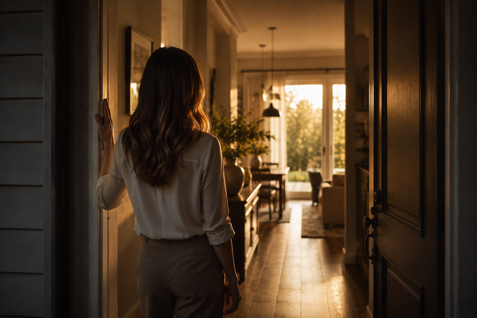 Woman arriving at new home representing groundedness and life transformation through property ownership Perth buyers agent