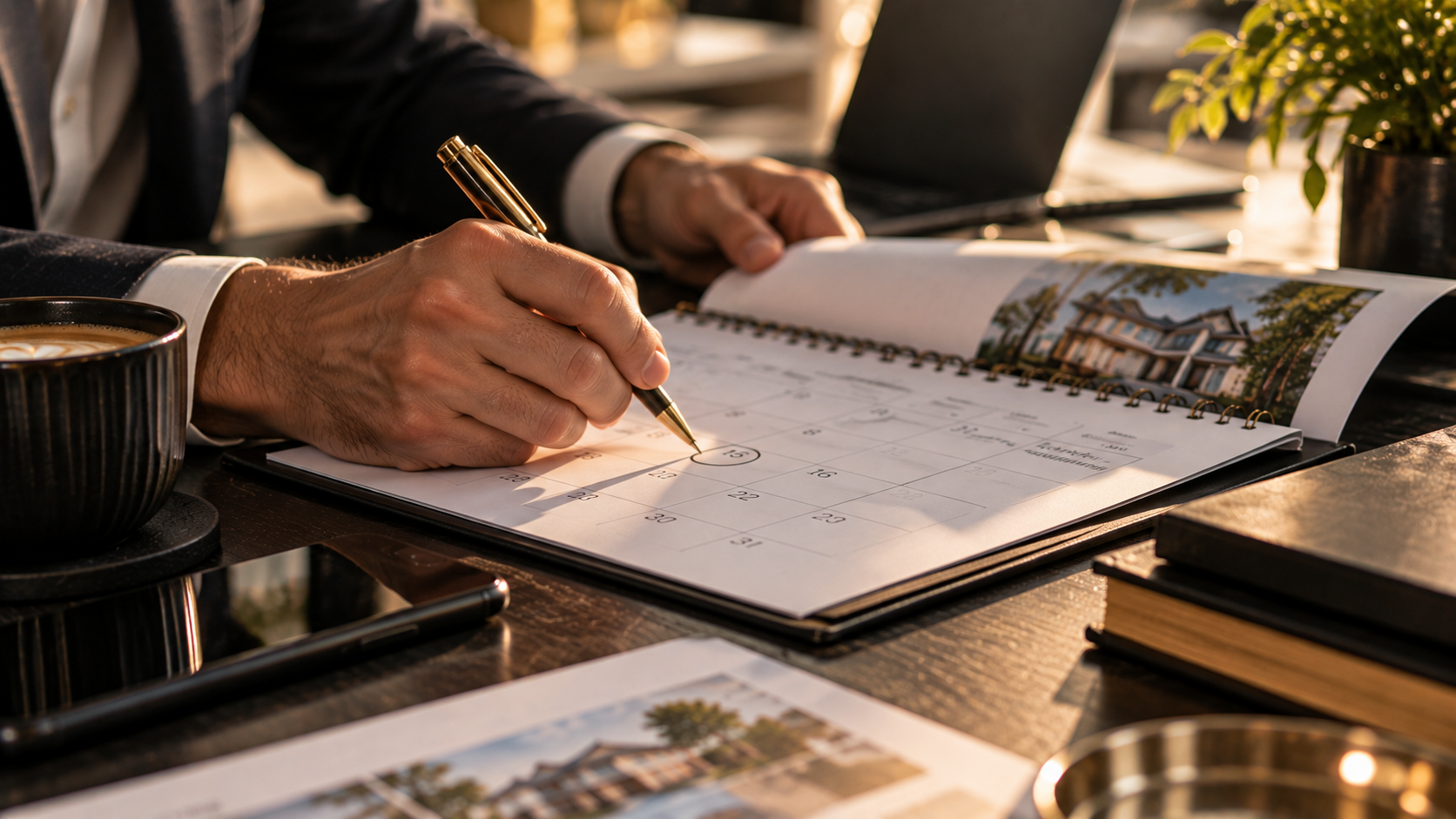 A hand marking a calendar, representing the choice between timing the property market and time in the market