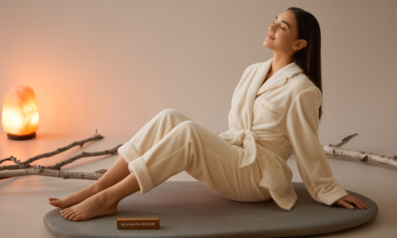 Guest relaxing in a robe at ALBI Wellness