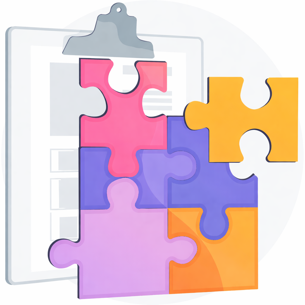 cartoon colourful clipboard with jigsaw pieces