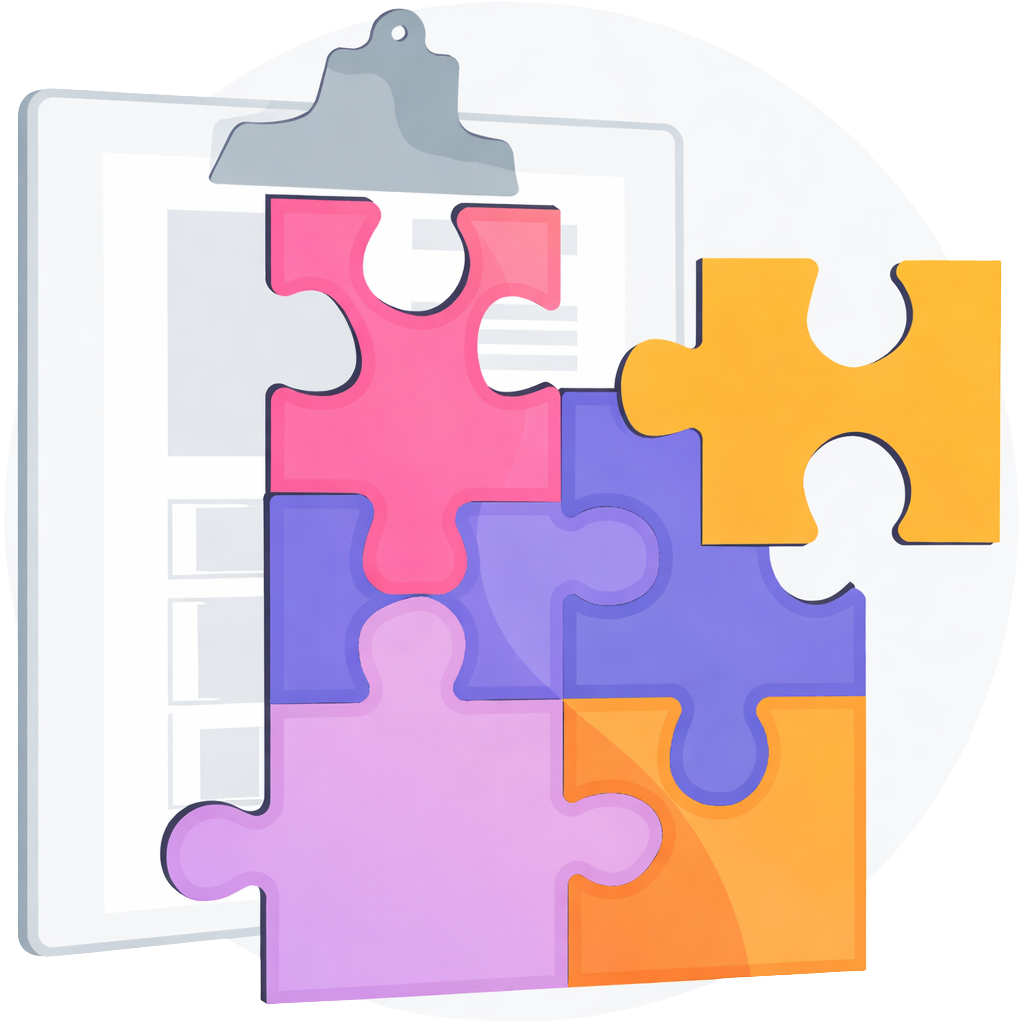 clipboard with colourful jigsaw pieces in front of it