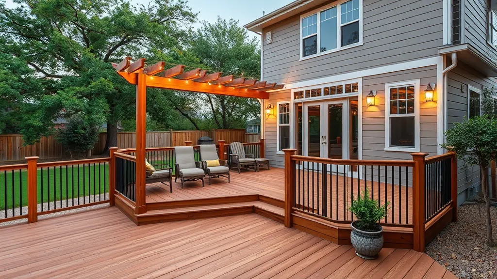 Deck construction projects in Austin TX with workers building and tools on display in a sunny environment