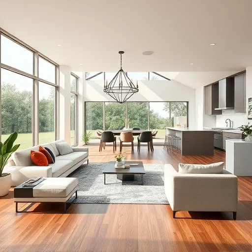 Modern open-concept living space in West Lake Hills TX with high-end finishes, natural light, and elegant decor.