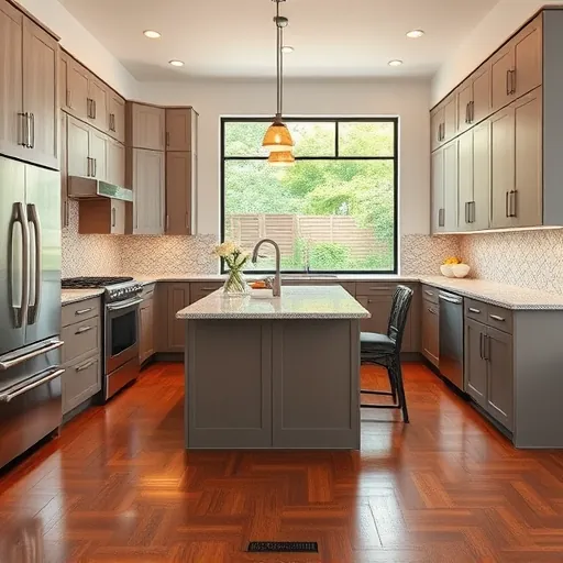 Modern kitchen remodel in Austin featuring sleek cabinetry, granite countertops, stainless appliances, and natural light.