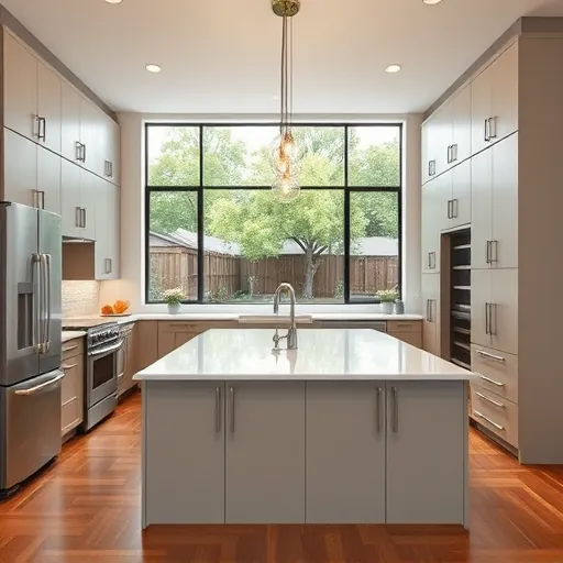 Completed kitchen remodel in Austin with modern cabinetry, quartz island, stainless steel appliances, and natural light.
