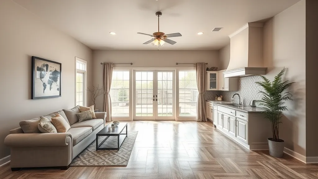 Home Remodeling in Clarksville, TX showcasing modern kitchen and living room renovations.