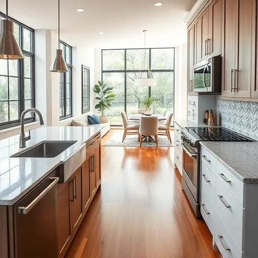Renovated Zilker TX kitchen with sleek countertops, custom cabinetry, high-end appliances, natural light, and polished hardwood floors