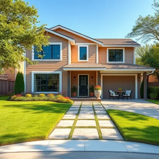 Beautiful modern Austin Texas custom home with lush landscaped yard large windows driveway and stylish outdoor decor