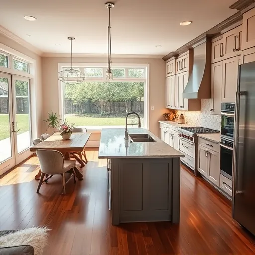 Modern kitchen remodel in Holly TX featuring high-end appliances, custom cabinetry, and elegant marble countertops.
