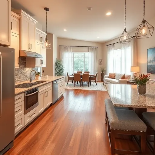 Modern kitchen remodel in Manchaca TX featuring sleek appliances, elegant granite, and custom cabinetry with warm lighting.