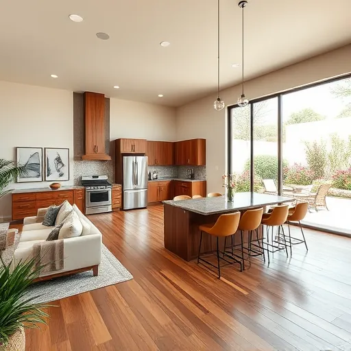 Modern living area in West Lake Hills TX, showcasing open floor plan, stylish furnishings, and seamless indoor-outdoor flow.